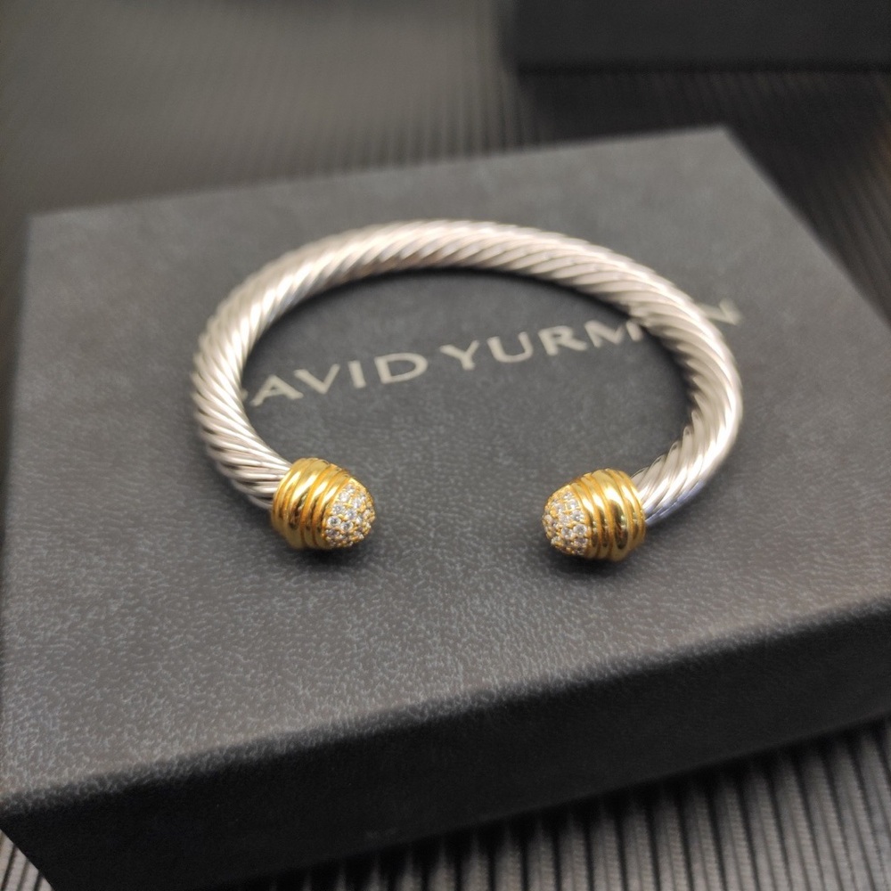 David Yurman Two-Tone Cable Cuff with Gold Pavé Terminals